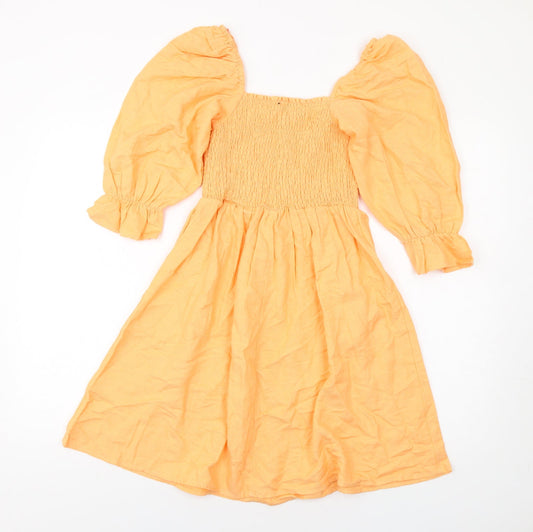 New Look Womens Orange Cotton Fit & Flare Size 6 Square Neck Pullover