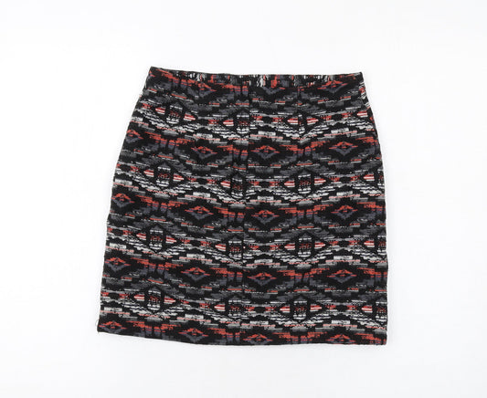 New Look Womens Multicoloured Geometric Cotton A-Line Skirt Size 6 Zip