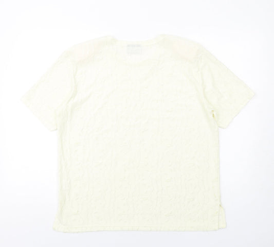 Canda Womens Ivory Polyester Basic T-Shirt Size L Round Neck