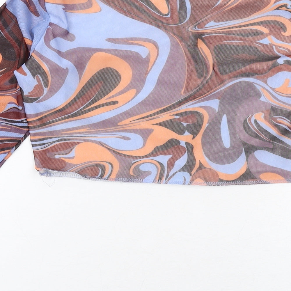 Boohoo Womens Multicoloured Geometric Polyester Cropped T-Shirt Size 12 Round Neck