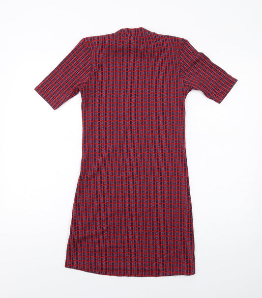 Topshop Womens Red Geometric Polyester A-Line Size 6 Mock Neck Pullover