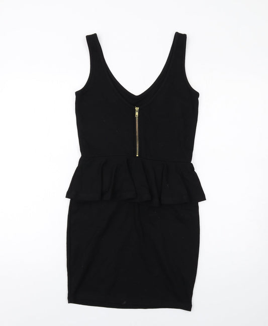 River Island Womens Black Viscose Pencil Dress Size 10 Scoop Neck Zip - Peplum