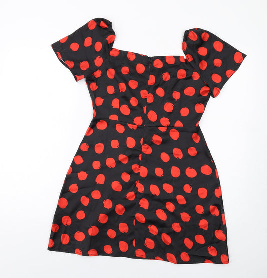 Boohoo Womens Black Polka Dot Polyester A-Line Size 10 V-Neck Zip