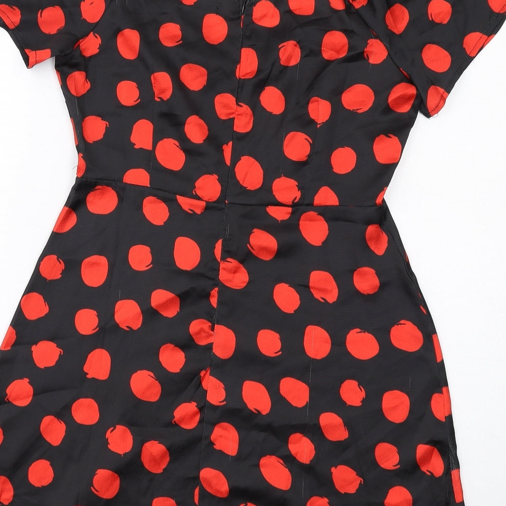 Boohoo Womens Black Polka Dot Polyester A-Line Size 10 V-Neck Zip