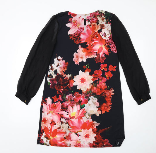 Dorothy Perkins Womens Multicoloured Floral Polyester A-Line Size 12 Round Neck Button