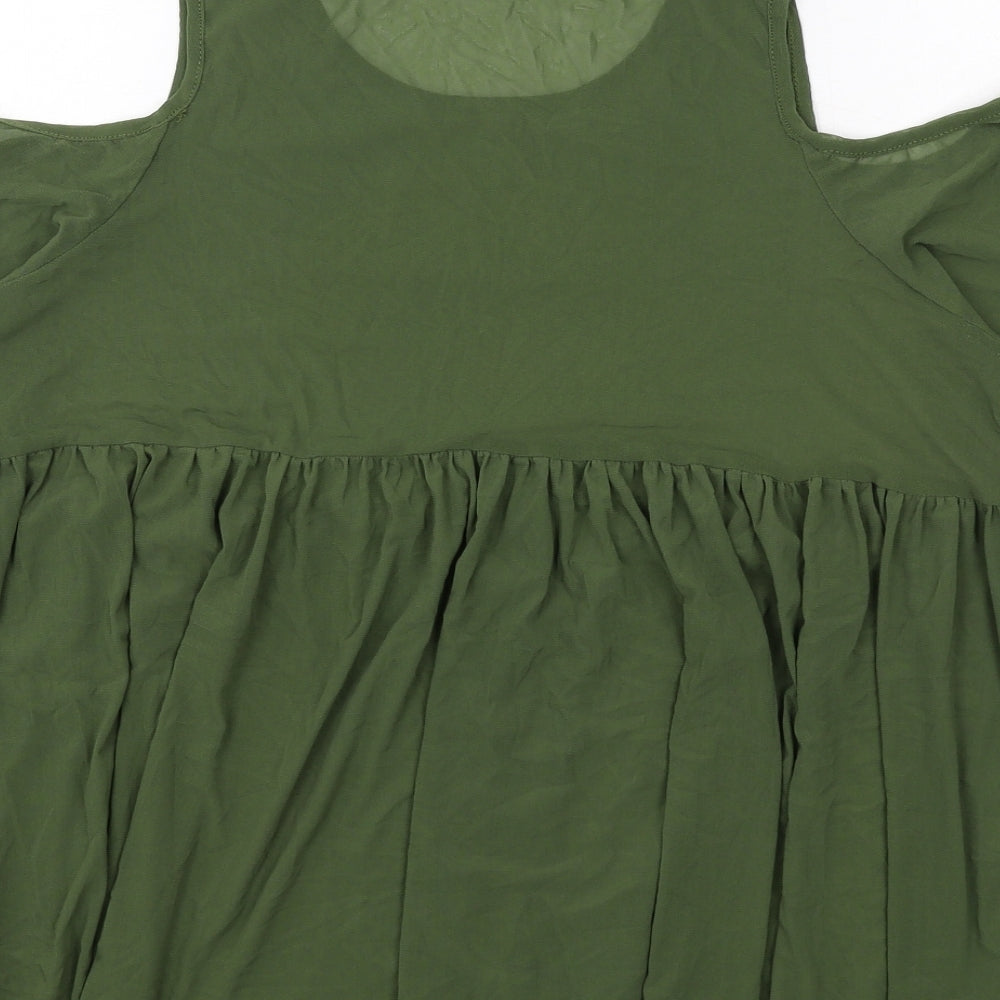 Blue Vanilla Womens Green Nylon Basic T-Shirt Size 10 Round Neck - Cold Shoulder