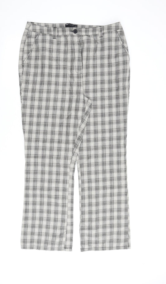 Marks and Spencer Womens Beige Check Cotton Trousers Size 18 L30 in Regular Zip