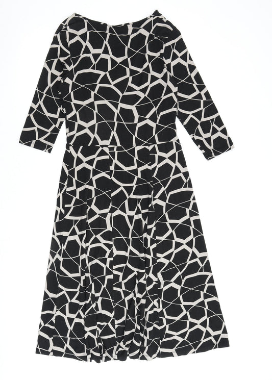 Marks and Spencer Womens Black Geometric Viscose A-Line Size 10 V-Neck Pullover