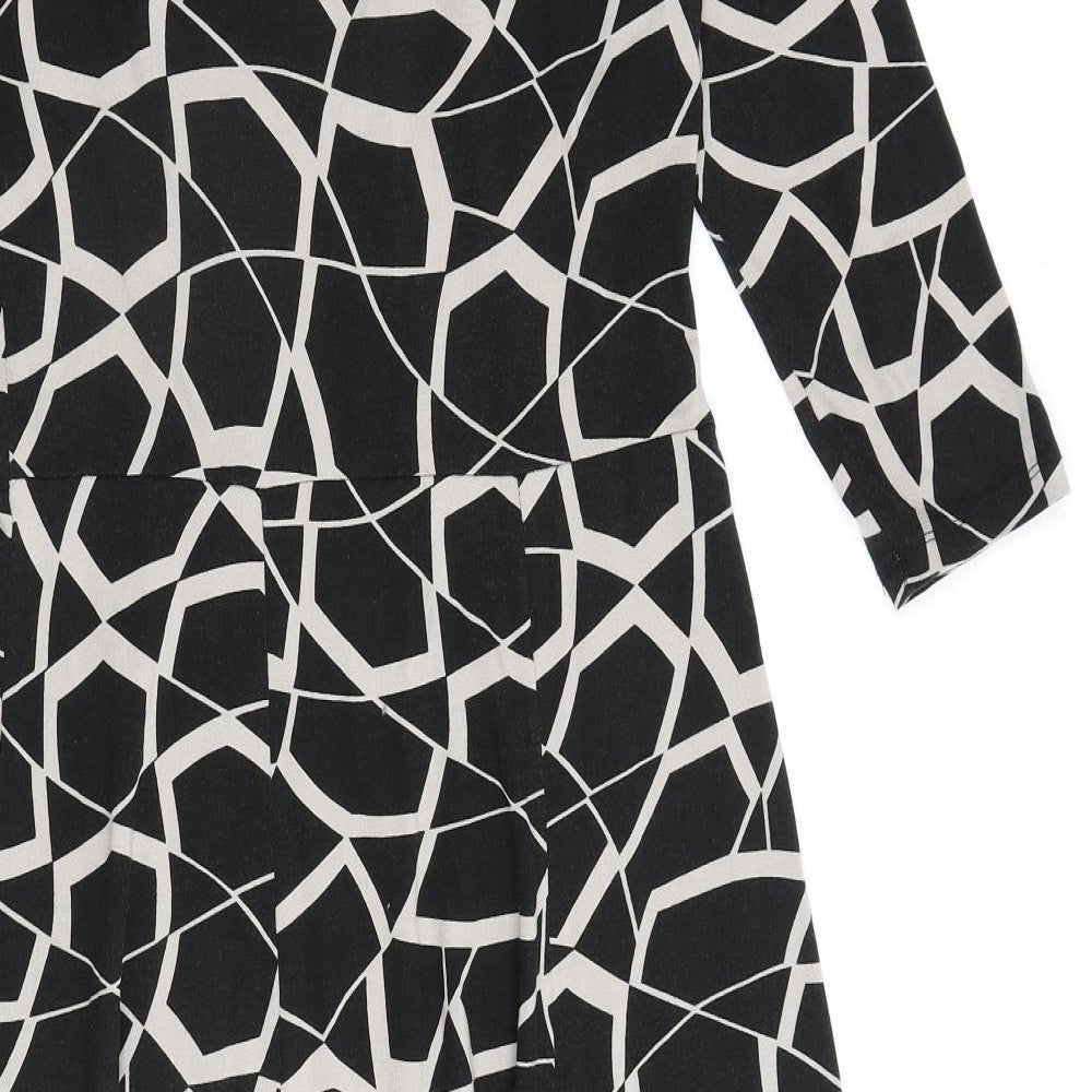 Marks and Spencer Womens Black Geometric Viscose A-Line Size 10 V-Neck Pullover