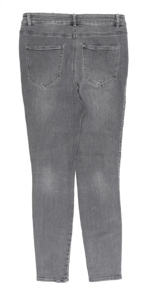 NEXT Womens Grey Cotton Skinny Jeans Size 12 L28 in Regular Zip