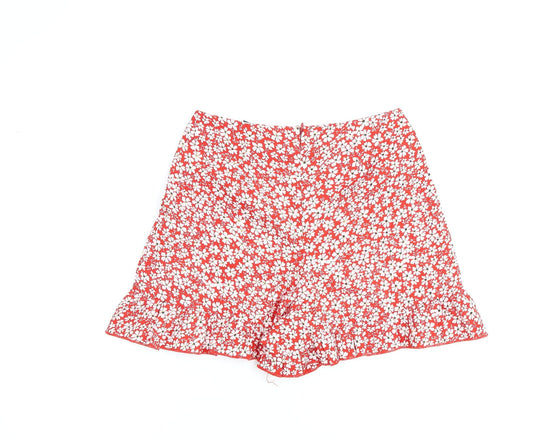 Boohoo Womens Red Floral Polyester Basic Shorts Size 6 L14 in Regular Zip