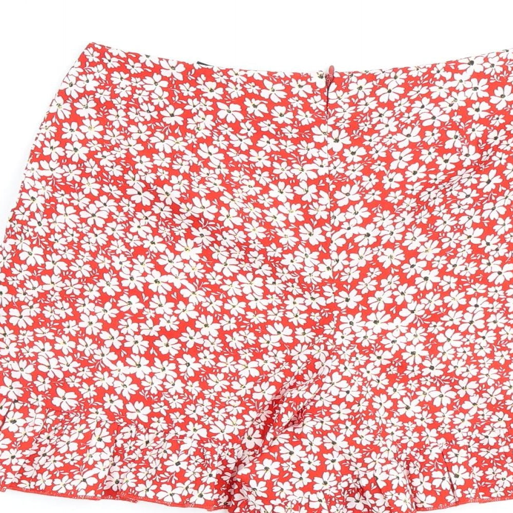 Boohoo Womens Red Floral Polyester Basic Shorts Size 6 L14 in Regular Zip