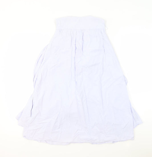 Zara Womens Blue 100% Cotton A-Line Size S V-Neck Button - Ruffles