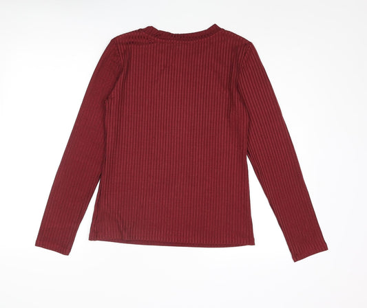 Marks and Spencer Womens Red Polyester Basic Blouse Size 8 Round Neck - Ribbed