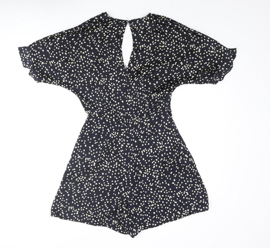 Mango Womens Black Polka Dot Polyester Playsuit One-Piece Size XS Button - Frill