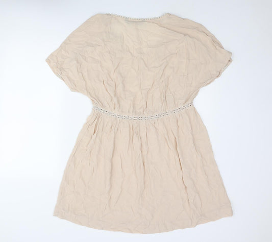 Zara Womens Beige Polyester A-Line Size S V-Neck Pullover - Lace Detail