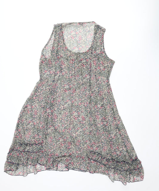 Indigo Womens Multicoloured Floral Polyester Shift Size 12 Scoop Neck Button - Frill