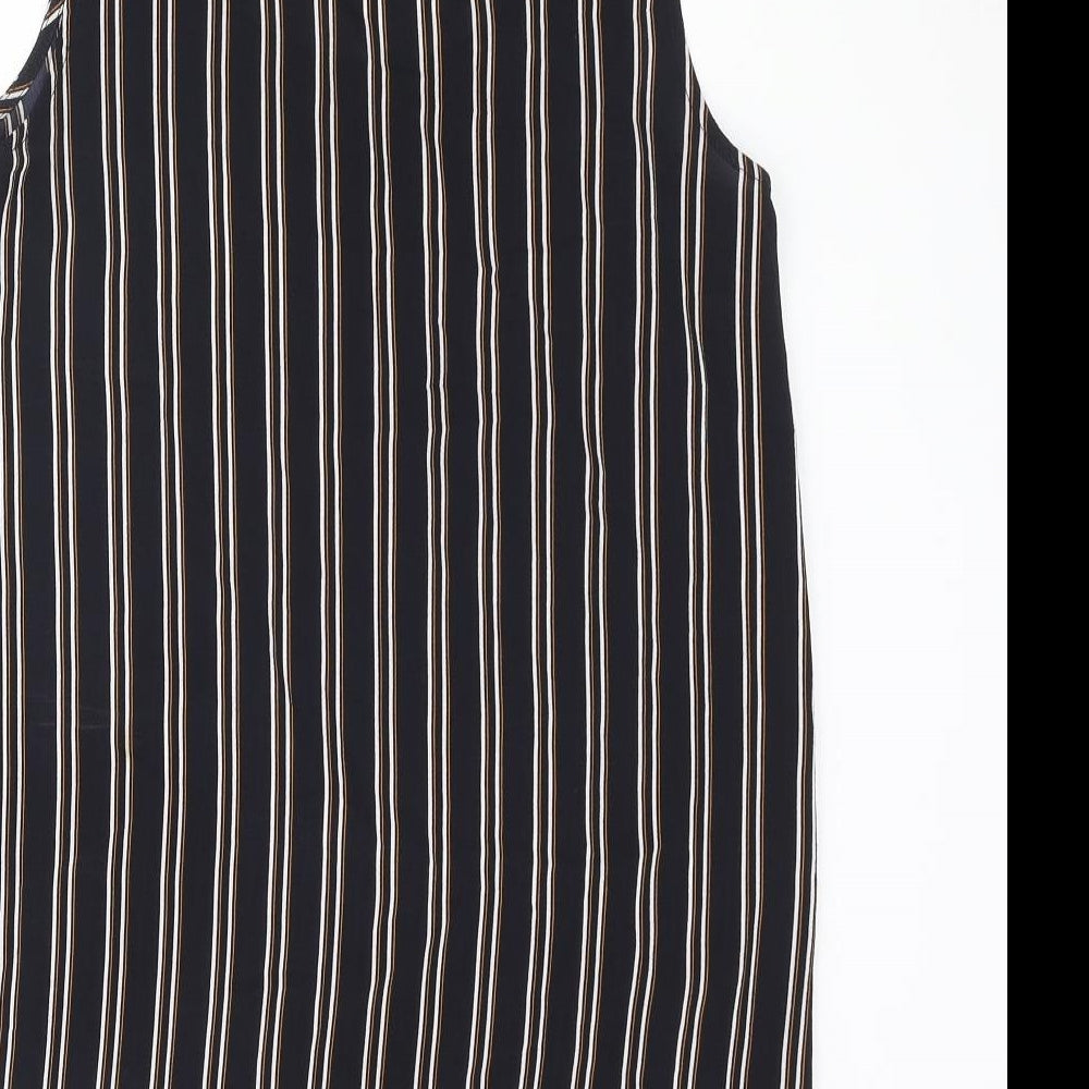 Only One Womens Black Striped Polyester Camisole Blouse Size 10 Scoop Neck