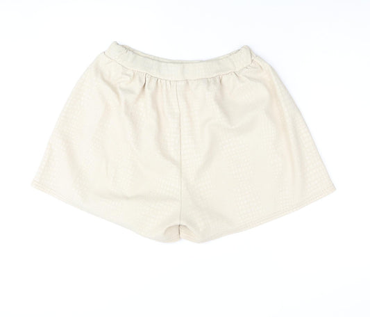 PRETTYLITTLETHING Womens Beige Polyester Basic Shorts Size 10 Regular Pull On - Textured
