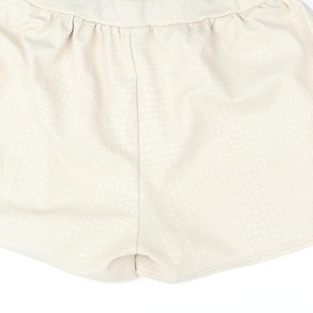 PRETTYLITTLETHING Womens Beige Polyester Basic Shorts Size 10 Regular Pull On - Textured
