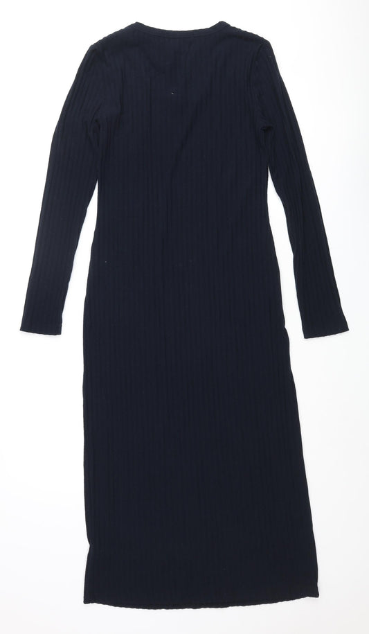 Marks and Spencer Womens Blue Polyester Pencil Dress Size 8 Round Neck Pullover