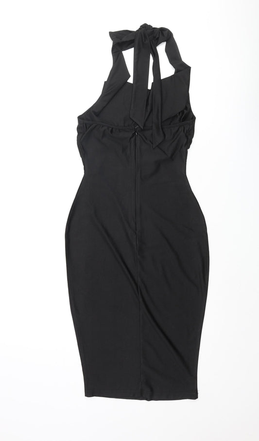 Missguided Womens Black Polyester Bodycon Size 6 Mock Neck Zip
