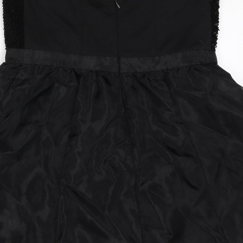NEXT Womens Black Polyester A-Line Size 14 Off the Shoulder Zip - Sequins, Under Skirt