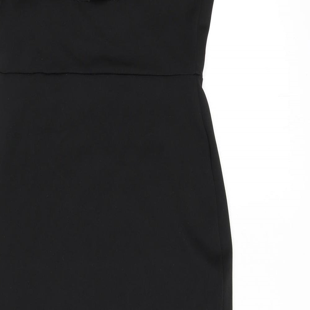 Missguided Womens Black Polyester Bodycon Size 10 Off the Shoulder Pullover - Ruffle Detail