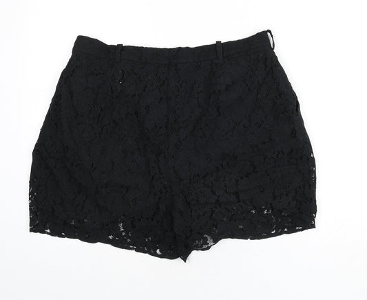 Weekday Womens Black Floral Polyamide Basic Shorts Size L L3 in Regular Zip - Lace Overlay
