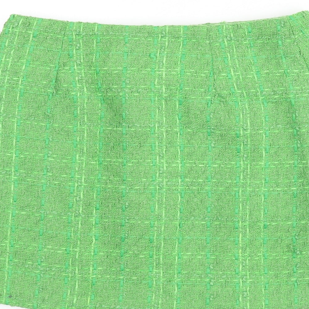 Oasis Womens Green Geometric Polyester A-Line Skirt Size 10 Button