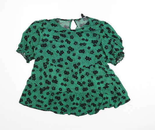 New Look Womens Green Floral Viscose Basic Blouse Size 12 Round Neck - Polka Dot