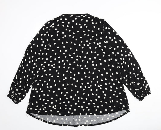 Live Unlimited London Womens Black Polka Dot Polyester Basic T-Shirt Size 16 V-Neck