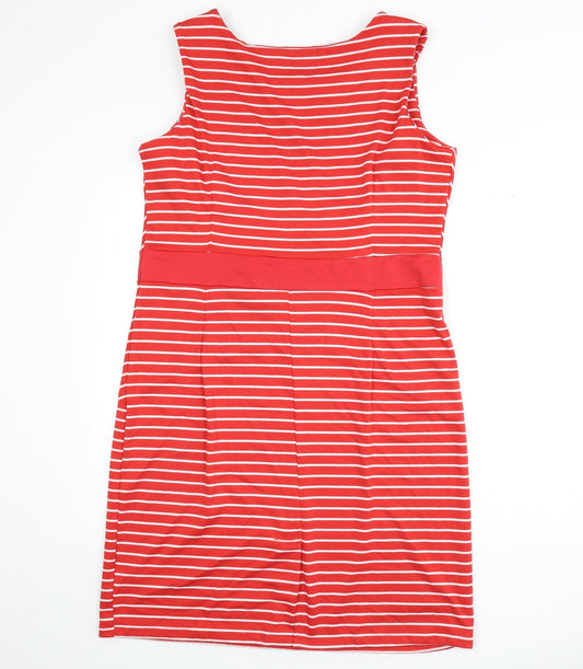 Epilogue Womens Red Striped Polyester Pencil Dress Size 16 Boat Neck Pullover - Slit
