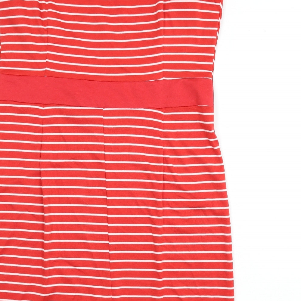Epilogue Womens Red Striped Polyester Pencil Dress Size 16 Boat Neck Pullover - Slit