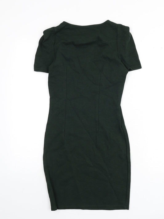 Zara Womens Green Cotton Pencil Dress Size XS Round Neck Zip