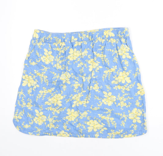 NEXT Womens Blue Floral Linen A-Line Skirt Size 14