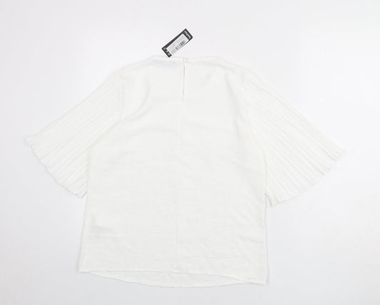 Boohoo Womens White Polka Dot Polyester Basic Blouse Size 10 Round Neck