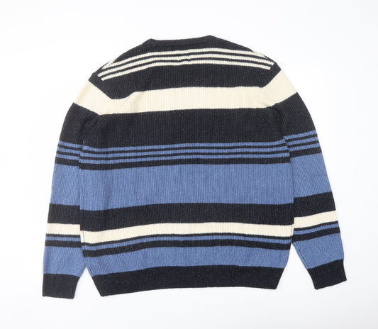 Marks and Spencer Mens Multicoloured Crew Neck Striped Polyamide Pullover Jumper Size 2XL Long Sleeve