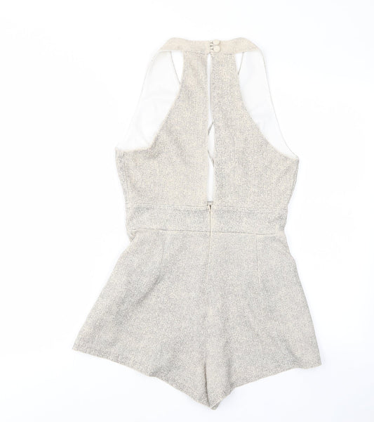 Love Womens Beige Polyester Playsuit One-Piece Size S Button - Pleated