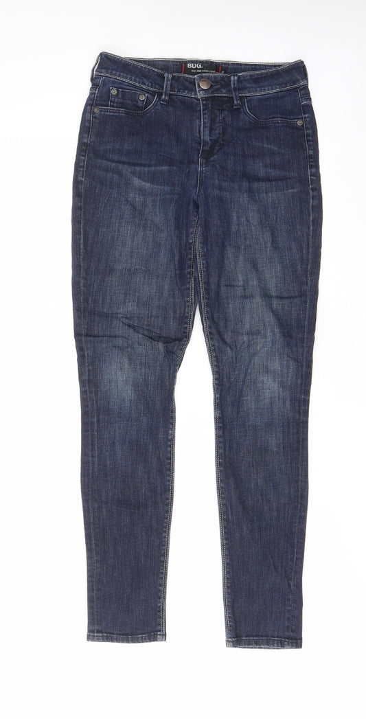 Additional front view of BDG women’s blue cotton skinny jeans, size UK 26, in, 28-inch leg regular zip - pockets