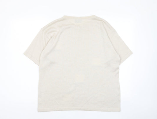 C&A Womens Beige Crew Neck Acrylic Pullover Jumper Size L - Keyhole neck