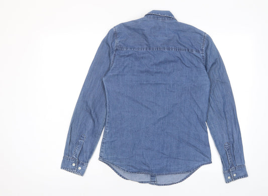 Denim & Co. Womens Blue Cotton Basic Button-Up Size 8 Collared