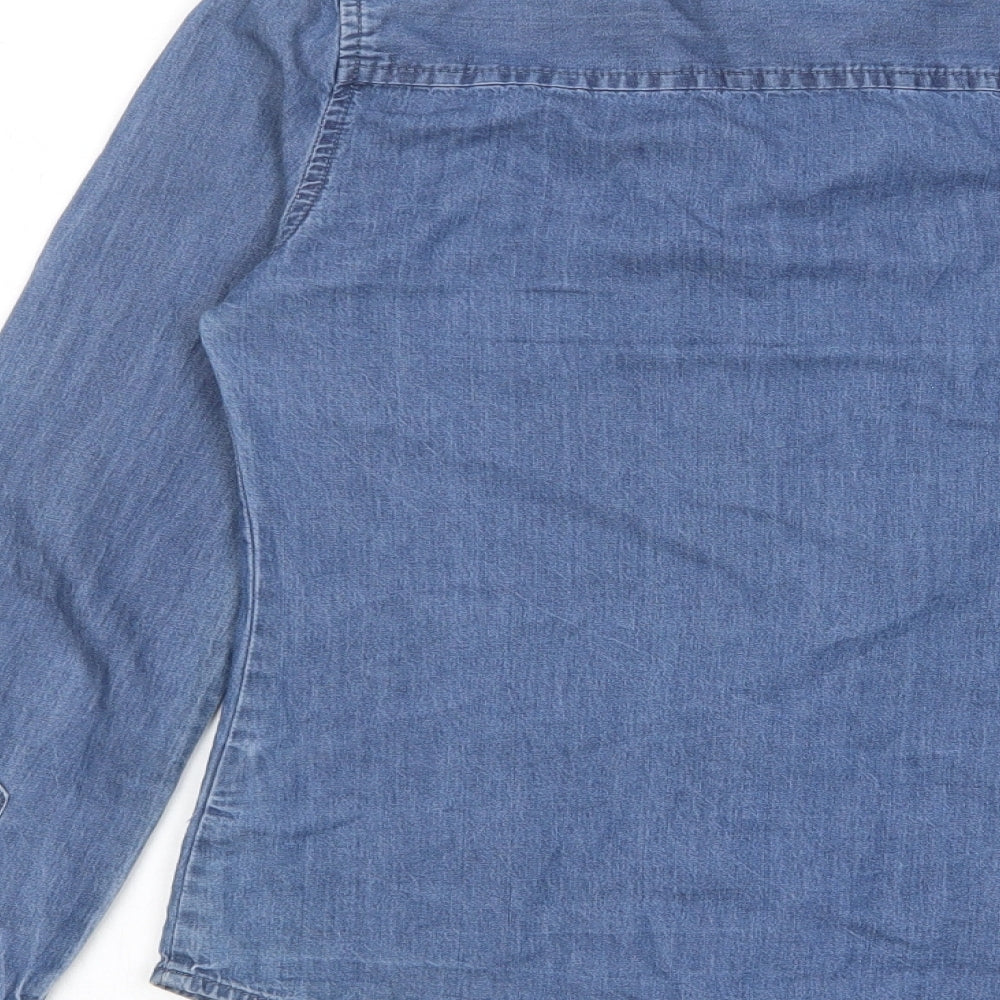 Denim & Co. Womens Blue Cotton Basic Button-Up Size 8 Collared