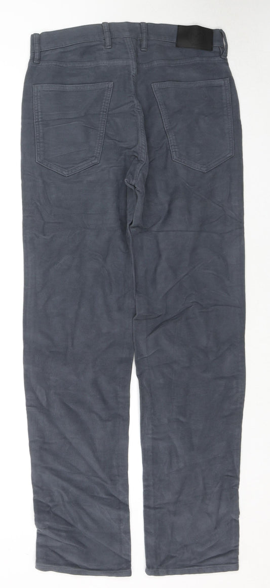 Marks and Spencer Mens Blue Cotton Trousers Size 30 in L33 in Regular Zip