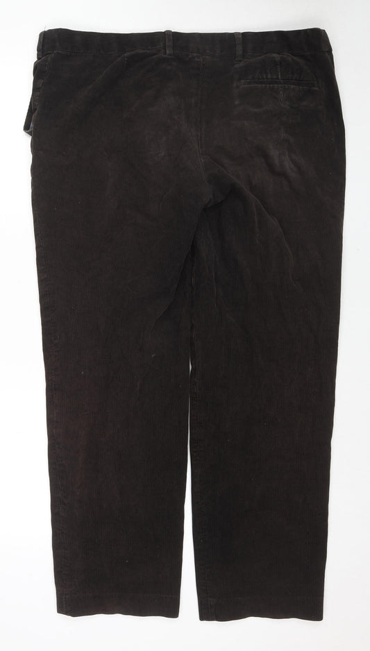 Marks and Spencer Mens Brown Cotton Trousers Size 42 in L33 in Regular Zip