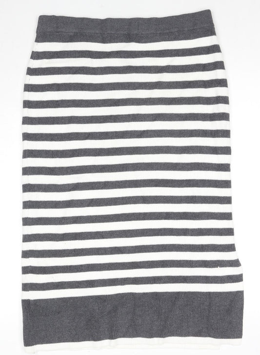 Marks and Spencer Womens Grey Striped Viscose A-Line Skirt Size L