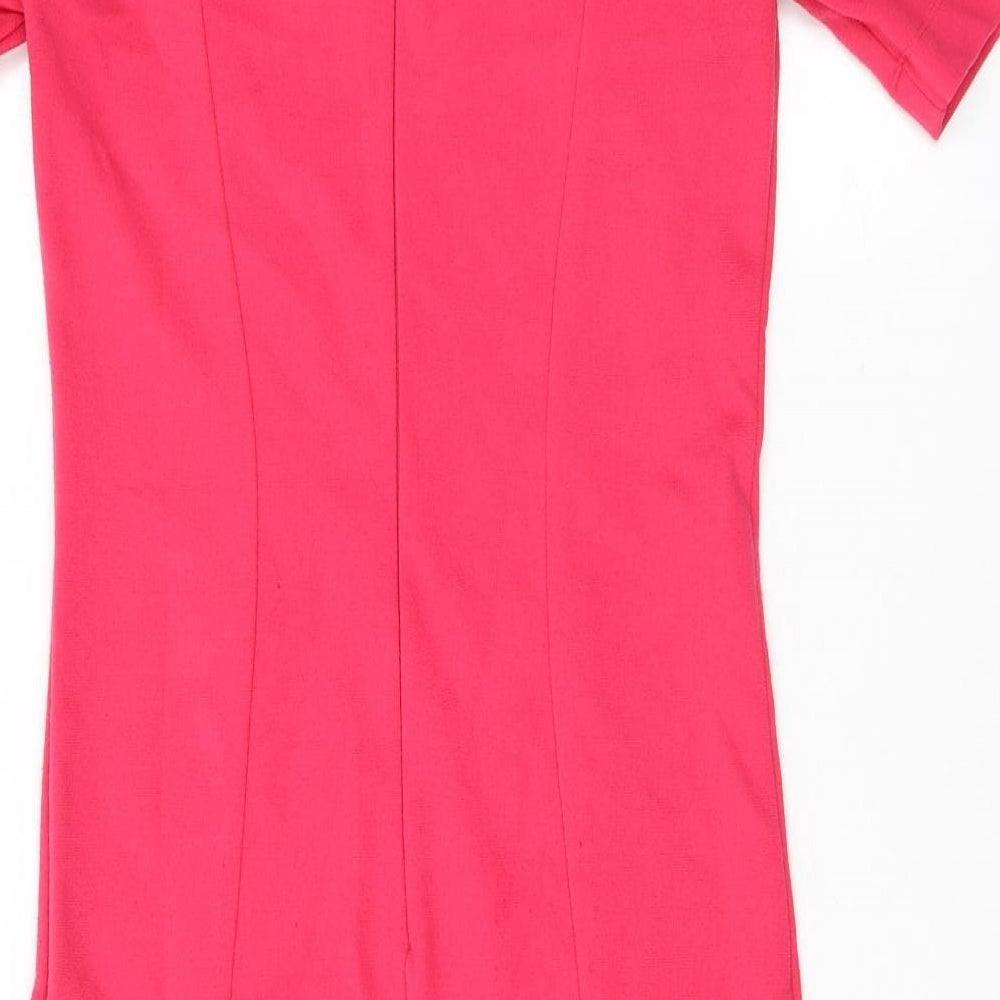 Isabella Oliver Womens Pink Viscose Pencil Dress Size 14 Scoop Neck Zip - Asymmetric Neckline