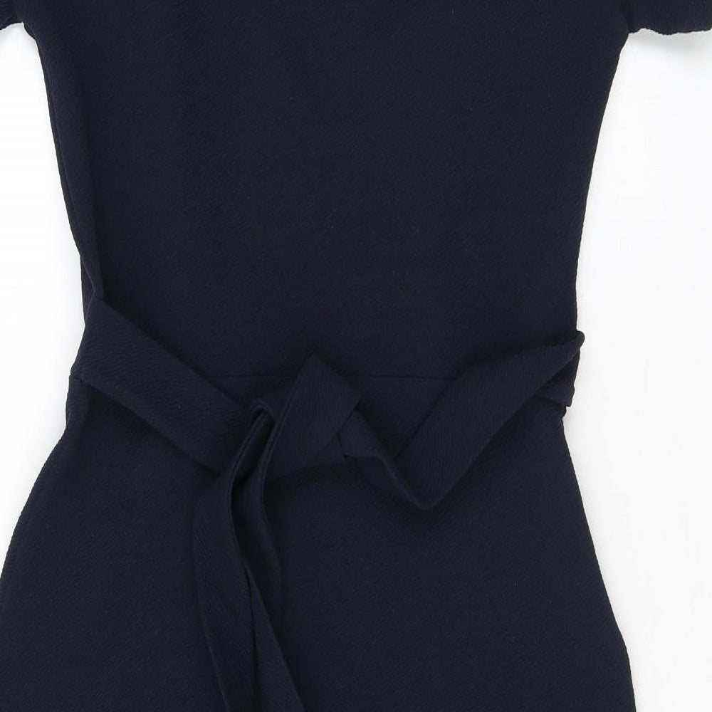 Boohoo Womens Blue Polyester Bodycon Size 10 Round Neck Tie