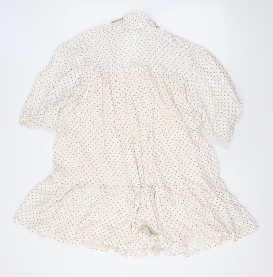Zara Womens Ivory Polka Dot Polyester Shirt Dress Size XS Collared Button