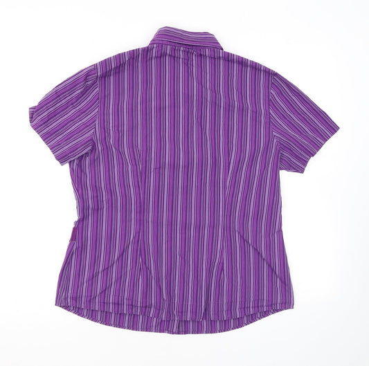 Dimensions Womens Purple Striped Polyester Basic Button-Up Size 14 Collared